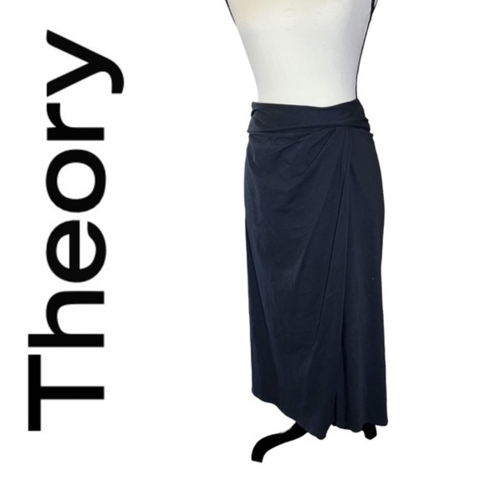 Theory Black Pencil Foldover Skirt with Ruching